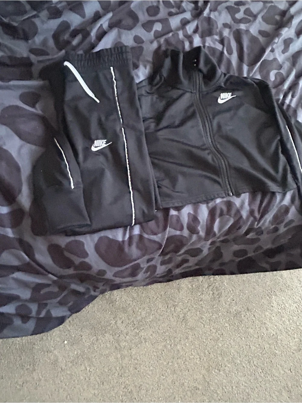Nike Black Track Jacket and Pants with White Swoosh
